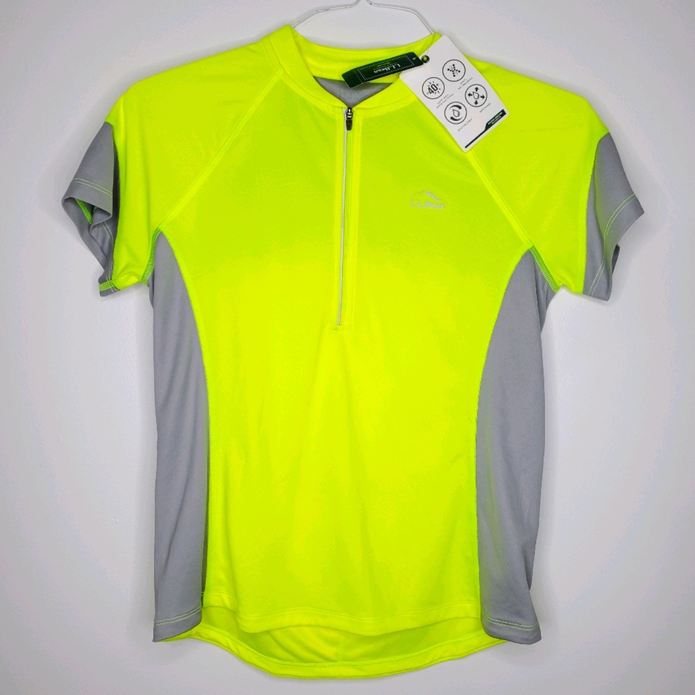 23) L.L.BEAN Neon Yellow Comfort Cycling Jersey Sz. Reg Small